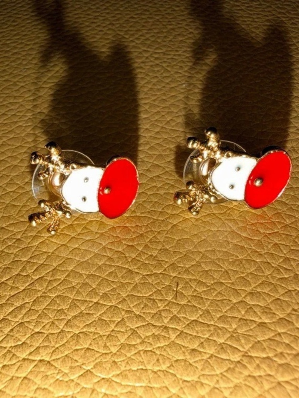 Gold-Tone Red Enamel Rudolph Christmas Earrings